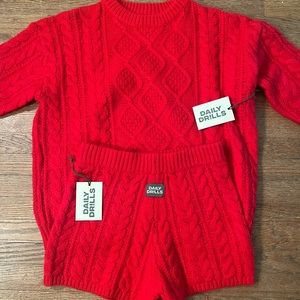 Daily Drills Red Knit Sweater Set